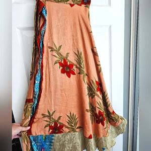 Sari Wrap Skirt, regular ANKLE one size fits most. Peach, blue, tan